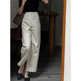 GORUNRUN Pure Cotton Wide Leg Pants Women Vintage Elegant Solid Straight Suit Trousers Office Lady Korean High Waist Casual Pants