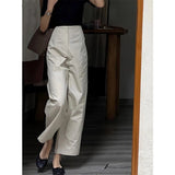 GORUNRUN-Pure Cotton Wide Leg Pants Women Vintage Elegant Solid Straight Suit Trousers Office Lady Korean High Waist Loose Casual Pants