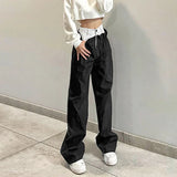 GORUNRUN Streetwear Patchwork Wide Leg Pants Women High Waist Straight Trousers Hip Hop Casual Drawstring Cargo Pants Sweatpants