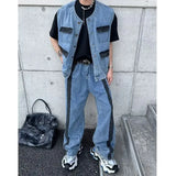 Gorunrun-Streetwear y2k 90s Fashion Hip Pop Style 2000s 2024 Pantalon Y2K Fashion Patchwork Baggy New Jeans Men Pants Luxury Casual Mens Designer Clothes Straight Blue Denim Trousers