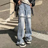 Gorunrun-Streetwear y2k 90s Fashion Hip Pop Style 2000s 2024 Ropa Grunge Y2K Streetwear Zipper Stacked Baggy Jeans Cargo Pants Men Clothing Straight Loose Denim Trousers Pantalon Homme