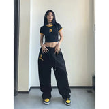 GORUNRUN-Y2K Joggers Sweatpants Women Streetwear Oversize Print Jogging Wide Leg Pants Hip Hop Korean Baggy Casual Black Sports Trousers