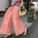 GORUNRUN Retro Plaid Wide Leg Pants Women Streetwear High Waist Drawstring Loose Casual Trousers Summer Korean All Match Skirt Pant