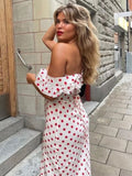 GORUNRUN-2024 Polka Dot Ruffles Bandage Maxi Dress Women Off Shoulder Slim Elegant Party Dress Summer Beach Holiday Sundresses