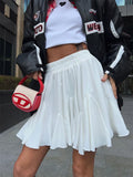 GORUNRUN Fashion Summer Pleated Skirts For Women High Waist White Ruffled Patchwork Ladies Streetwear 2024 Y2k Solid Mini Skirt New