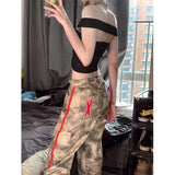 GORUNRUN-Y2K Camouflage Cargo Jeans Women Streetwear Zipper Wide Leg Denim Pants 2000S Hip Hop Harajuku High Waist Print Baggy Trousers