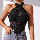 GORUNRUN-Sexy Lace Halter Crop Top Camisole Stitching Tank Top Bustier Women Sleeveless Lingerie Tube Tops Ladies Slim Corset Vest Summer