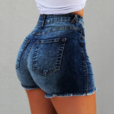 GORUNRUN-Women Denim Shorts Summer Lady Casual Hot Shorts With Pockets High Waist Jeans Shorts Fringe Frayed Ripped Clothing