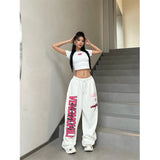 GORUNRUN-Y2K Oversized Sweatpants Women Streetwear Letter Print Wide Leg Pants Harajuku Baggy Joggers Korean High Waist Sports Trousers