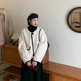 GORUNRUN-Elegant Lamb Wool Coat Women Korean Cropped Fluffy Jacket Office Lady Sweet Single Breasted Furry Short Outwear Autumn Winter