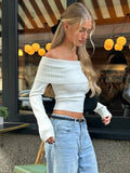 GORUNRUN Fashion Off Shoulder Knit Tops Women Slim Elegant Club Party Streetwear Sexy Top Pullover White Full Sleeve Outfits Cloth