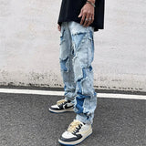 Gorunrun-Streetwear y2k 90s Fashion Hip Pop Style 2000s 2024 Grunge Clothes Y2K Streetwear Hole Ripped Stacked Jeans Pants For Men Kanye Washed Blue Hip Hop Denim Trousers Ropa Hombre