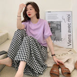 GORUNRUN Retro Plaid Wide Leg Pants Women Streetwear High Waist Drawstring Loose Casual Trousers Summer Korean All Match Skirt Pant