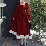 Gorunrun-Elegant Red Dress Women's Autumn/winter Prom Gown Waist-fitted Puff Skirt Square Collar Luxury Dinner Dress