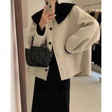 GORUNRUN-Elegant Wool Blends Coats Women Korean Cropped Woolen Overcoat Sweet Peter Pan Collar Short Jackets Streetwear Casual Outwear