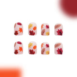 Gorunrun-Fall Nails DIY 24Pcs Short Square Press on Nail Fiery Red Maple Leaves Gentle Falling leave Fake Nail Autumn and Winter wearable Nail for Women