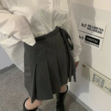 GORUNRUN-Y2K Pleated Mini Skirt Women Elegant Bandage Suit Skirts Streetwear Korean Preppy High Waist Lace Up All Match A Line Skirts New