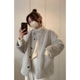 GORUNRUN-Elegant Fur Coat Women Streetwear Fluffy Jackets Korean Thick Single Breasted Furry Outwear Winter Warm Loose Faux Mink Overcoat