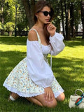 Gorunrun-hoco dresses -hoco dresses  Printed Bandeau 2 Piece-Set Mini Dress Female Lace Patchwork Off-Shoulder Summer Square Collar Fashion Party Female Dress