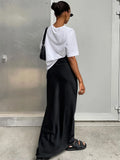 GORUNRUN Casual Satin Female Long Skirt Elegant Split Zipper Patchwork Black Maxi Skirt High Waist Fashion High Street Maxi Skirt