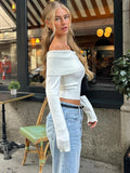 GORUNRUN Fashion Off Shoulder Knit Tops Women Slim Elegant Club Party Streetwear Sexy Top Pullover White Full Sleeve Outfits Cloth