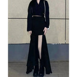 GORUNRUN-Irregular Split Midi Skirts Women Y2K Sexy Slit A Line Skirt Streetwear Korean Black High Waist Slim Trumpet Mermaid Skirt New