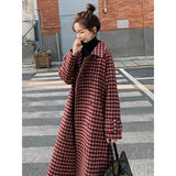 GORUNRUN-Plaid Long Wool Blends Coats Women Vintage Quilted Blazer Double Breasted Woolen Jackets Korean Thick Overcoat Winter Outerwear