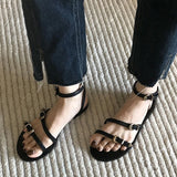 GORUNRUN-2024 Summer Women Gladiator Sandals Fashion Outdoor Metal Decoration Flats Shoes Female Comfort Clip Toe Sandalias