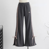 GORUNRUN Y2K Striped Sweatpants Women Bow Bandage Slit Wide Leg Pants Streetwear Korean Baggy Joggers Sweet Casual Sports Trousers