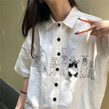 GORUNRUN-Harajuku Cartoon Shirts Women Streetwear Print Short Sleeve Blouses Korean Fashion White Loose Casual Tops Spring Summer New