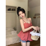 GORUNRUN-Sweet Plaid Camis Women Streetwear Sexy Bow Sleeveless Tank Top Summer Harajuku Korean Fashion Holiday All Match Crop Tops New