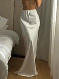 GORUNRUN White Satin High Waist Long Skirt For Women Zipper Side Split Slim Elegant Party Maxi Skirt Y2k Outfit Female Long Skirt