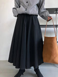 Gorunrun- High Waist Apricot Brown Pleated Long Casual A-line Half-body Skirt Women Fashion Tide New Spring Autumn