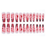 Gorunrun-Halloween Nails 24Pcs Red Blood Drop False Nails Halloween Dark Smudge Fake Nail Almond Removable False Nail With Jelly Glue For Women&Girl