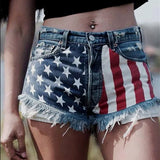 GORUNRUN-2024 women new hot Denim Shorts Womens American Flag Print Hot Distressed Ripped Tassels Summer Beach Mini Clubwear