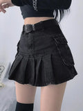 GORUNRUN High Waist Mall Goth Skirts Y2K Black Denim Shorts Skirt Punk Style E-girl Summer Outfits Jean Pleated Skirt Gothic Grunge