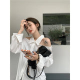 GORUNRUN-Y2K White Shirts Women Streetwear Sexy Halter Hollow Out Long Sleeve Blouse Korean Office Lady Elegant Off Shoulder Casual Tops