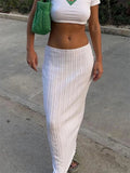 GORUNRUN Summer Knit Long Skirt Women Sexy Holiday Party Beach Cove-Up Midi Skirts Dropped Waist See Through Wrap White Maxi Skirt