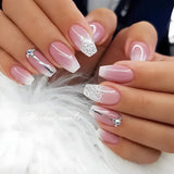 Gorunrun-Fall Nails DIY 24Pcs Gradient White Fake Nail Short Square Ballet Simple False Nails Press on Wearable Nude Nails Art Full Cover Manicure Tips