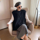 GORUNRUN-Harajuku Sweater Vest Women Oversized Sleeveless Knitted Waistcoat Korean Solid Knitwear O Neck Loose Casual Jumpers Pullovers