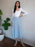 GORUNRUN High Waist Split Out Floral Mid Skirt Women Sexy Vintage Boho A-line Skirts Slim Party Streetwear Holiday Beachwear