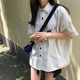 GORUNRUN-Harajuku Cartoon Shirts Women Streetwear Print Short Sleeve Blouses Korean Fashion White Loose Casual Tops Spring Summer New