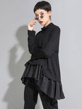 GORUNRUN Loose Fit Asymmetrical Ruffles Sweatshirt New High Collar Long Sleeve Women Big Size Fashion Tide Spring Autumn