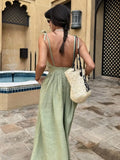 GORUNRUN Lace-Up Backless Elegant Long Dress Female High Waist Solid Fashion Halter Dresses Holiday Beach Slim Bandage Maxi Dress