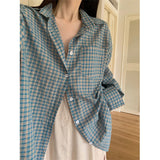 GORUNRUN-Harajuku Plaid Sun Proof Shirts Women Streetwear Oversized Long Sleeve Blouses Summer Korean Fashion Loose Sun Protection Tops