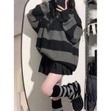 GORUNRUN-Streetwear Striped Sweater Women Oversized Knitted Pullovers Harajuku Korean Loose Knitwear Winter Fashion Casual Jumpers New