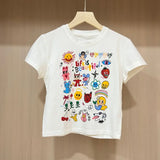 GORUNRUN-Korean Tshirts Short Sleeve Slim High Waist Kawaii Women Y2k Crop Tops Sexy Camisetas Cartoon Print Sweet Summer O-Neck Tees