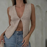 GORUNRUN-90s Vintage Chic Elegant Lady Crop Tops Y2K 00s Retro V Neck Sleeveless Tank Tops Women Summer Knitted Vest Waistcoat Streetwear