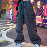 GORUNRUN Hip Hop Women Cargo Pants Streetwear All Match Y2K Wide Leg Pants Korean Elastic Waist Sweatpants Female Chic Trousers