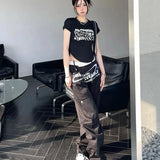 GORUNRUN Harajuku Women Cargo Pants Gothic Punk Bf Letter Print Trousers High Waist Female Fashion Straight Wide Leg Casual Pants